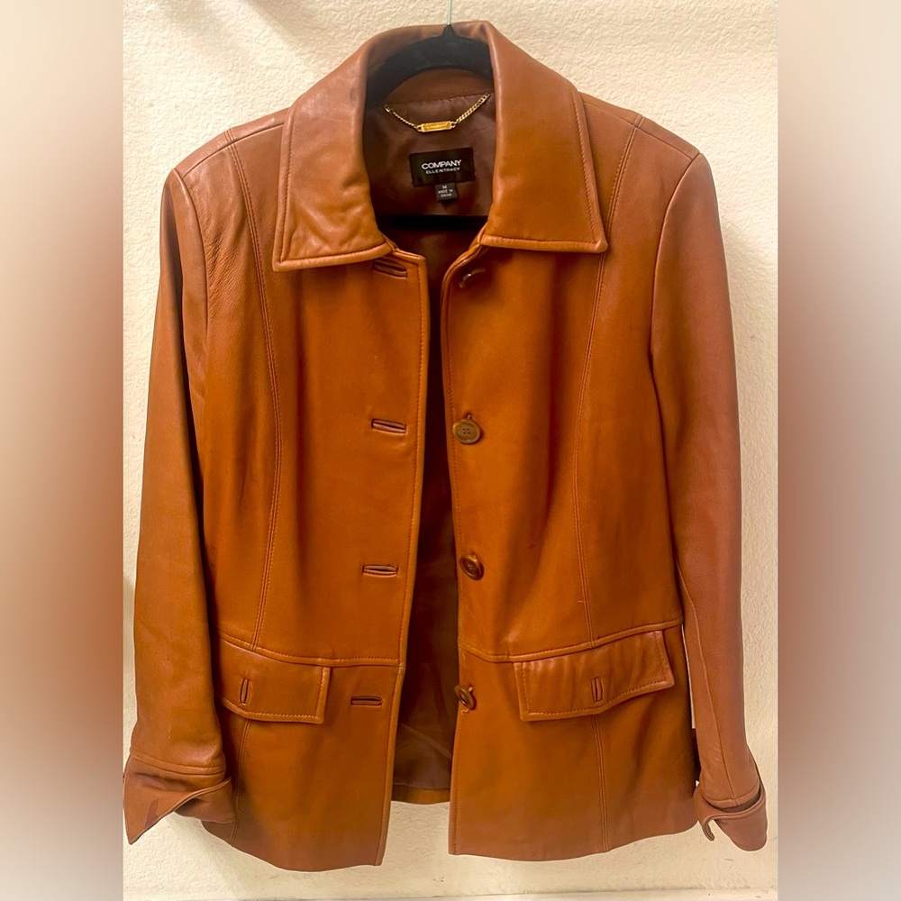 Tan/camel leather jacket by Ellen Tracy